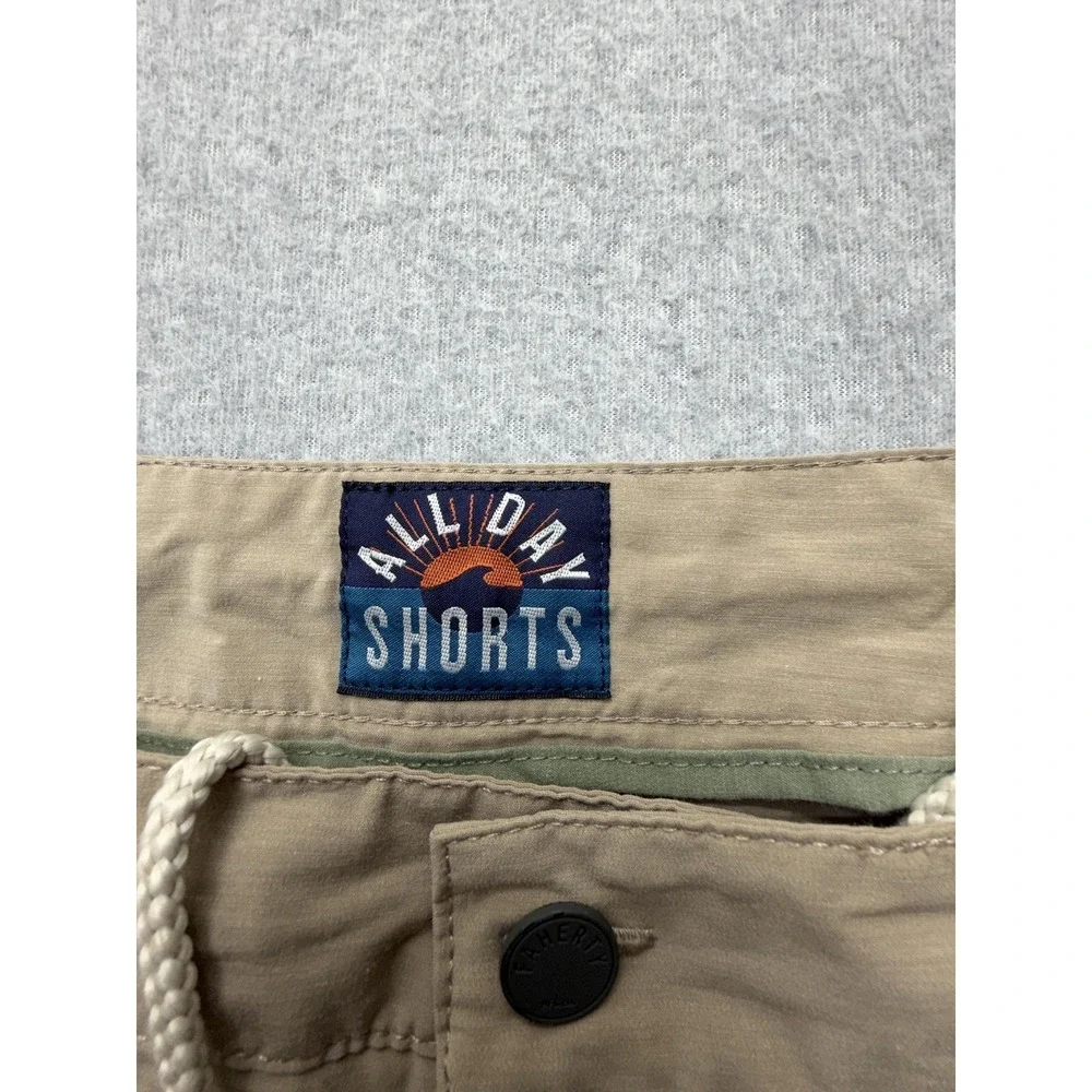 Faherty All Day Shorts Mens 40 Beige Chino 8 Inseam Drawstring Stretch Casual